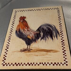 Rooster Wall Art with Checkered Border